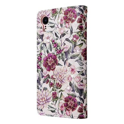 UEEBAI Wallet Case for iPhone XR, PU Leather Phone Case Kickstand RFID Blocking Flip Case with Card Slots Wrist Strap Relief Engraved Pattern Magnetic Closure Folio Case - Violet - color: Violet