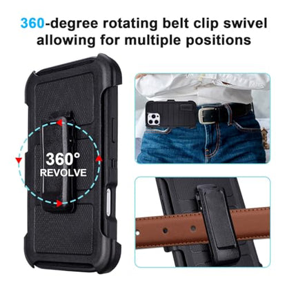 for Phone Case iPhone 16 Pro Case Black with Belt Clip Heavy Duty· | Holster for Shockproof Cases,3 Layers of Sturdy,Military Grade Defender Cover for iPhone 16 Pro Cases Black 6.3 Inch - color: Black