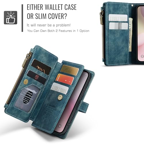 Compatible with iPhone 16e/17e Wallet Case,with Card Holder Kickstand Magnetic Zipper Pocket Lanyard Strap Wristlet,Leather Flip Case Wallet for iPhone 16e/17e 6.1 Inch(Blue) - color: Blue, size: iPhone 16E/17E 6.1 Inch