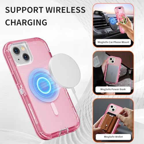 Follaroma Magnetic for iPhone 14 Plus Case,Heavy Duty Phone Cases,Pink,6.7" | Compatible with MagSafe, Heavy Duty Shock proof Protection, Military-Grade Anti-Drop, Dual Layer Transparent Protective Cover - color: Pink, size: iPhone 14 Plus 6.7''