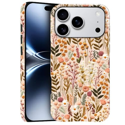 Compatible with iPhone 17 Pro,Anti-Scratch Glossy Case Cover,Boho Romantic Embroidery Flower - color: Boho Romantic Embroidery Flower, size: IPhone 17 Pro