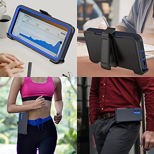 Compatible with Motorola Edge 2021/Edge 5G UW 2021 Case, Heavy Duty Rugged Shockproof Full Body Protection Kickstand Case with Belt Clip Holster for Motorola Edge 2021 Phone (Blue) - color: Blue