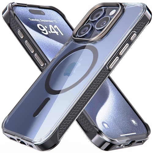 REBEL Clear Case for iPhone 15 Pro [Crystal Series Gen-5] Strong MagSafe Compatible, Anti-Scratch, Non-Yellowing, Protective Shockproof Bumpers, Metal Lens & Buttons, 6.1 Inch Phone 2023 (Black) - color: Crystal Black, size: iPhone 15 Pro