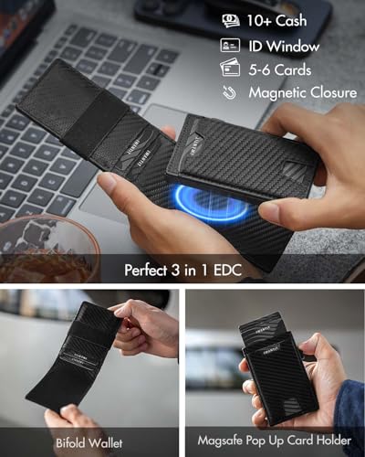 iwantit MagSafe Wallet, 3 in 1 Magnetic Elastic Band Wallet, Pop Up Card Cases, Bifold Wallet (Carbon Fiber) - color: Carbon Fiber