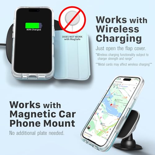 VENA vCommute for iPhone 16 Pro Wallet Case, Pastel Blue | Military-Grade Drop Protection, Premium Leather Magnetic Flap Cover, Hidden Card Holder, RFID Blocking, Multi-Angle Kickstand - color: Classic - Pastel Blue, size: iPhone 16 Pro