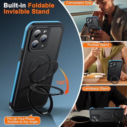 Oterkin Magnetic Stand for iPhone 14 Pro Max Case Waterproof IP68, Blue - color: Blue, size: iPhone 14 Pro Max
