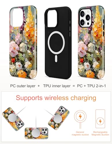 Jusy Magnetic Oil Painting Flower Case for iPhone 16e/17e, Wildflower | Compatible with MagSafe, Cute Aesthetic Flower Design, TPU and PC Protective Phone Cover - color: Wildflower