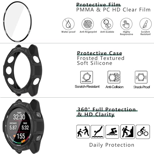 [1+4 Pack] Case with PMMA Screen Protector Compatible with Garmin Forerunner 570 47MM, Bumper Full Coverage Protective Soft Cases Face Cover for Forerunner 570 47MM - size: for Forerunner 570 47MM