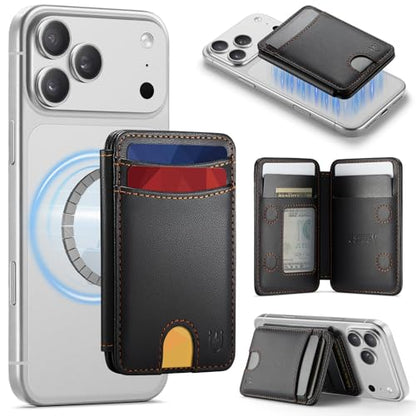for Magsafe Wallet Magnetic RFID Blocking Card Holders, Black | Strong Magnet Phone Wallet , Compatible with Magsafe Phones and Cases, for iPhone 17/16/15/14/13/12/Pro/Max/Plus Series - color: Black