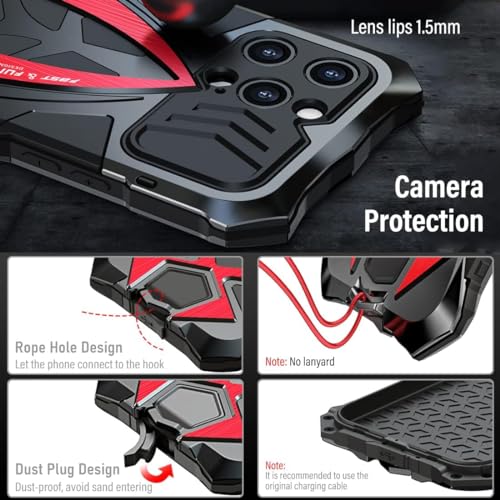 Military Grade Phone Case for iPhone 13 - Black + Red | Armor Heavy Duty, Full Body Cover, Aluminium Bumper, Built-in Silicone Shockproof Dustproof with Screen Protector - color: (13) Black + red