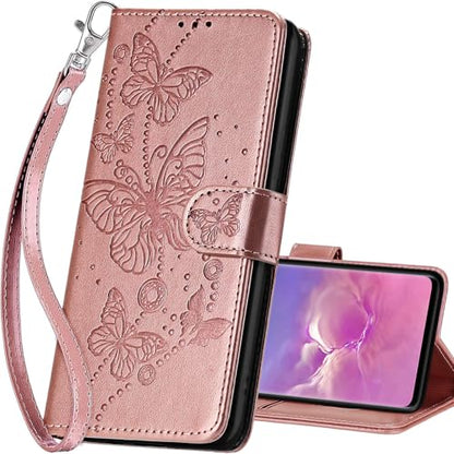 for Samsung Galaxy S10 Wallet case, Rose Gold-Butterfly | 3 Card Holders, Kickstand, Shockproof TPU Shell, PU Leather, Magnetic Closure, Protective Flip Folio Cover, Women - color: 6