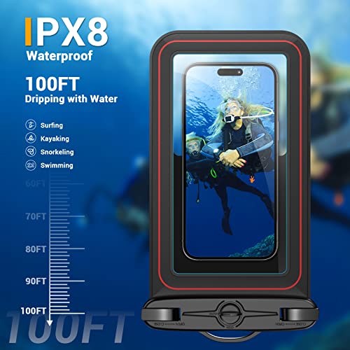 Waterproof Phone Pouch, IPX8 Waterproof Phone Case for iPhone 17/16/15/14/13/12/11/SE Series, Cell Phone Dry Bag for Beach & Cruise Essentials, Lanyard Included, Touch Screen (Fits Up to 8.9”), Black