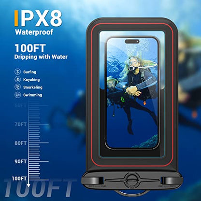 Waterproof Phone Pouch, IPX8 Waterproof Phone Case for iPhone 17/16/15/14/13/12/11/SE Series, Cell Phone Dry Bag for Beach & Cruise Essentials, Lanyard Included, Touch Screen (Fits Up to 8.9”), Black
