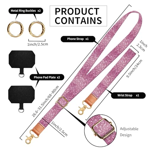 Phone Lanyard Crossbody Wrist Strap, Cute Cell Phone Lanyards for around the Neck Wristlet Wrist Strap - color: Glitter Pink Pattern