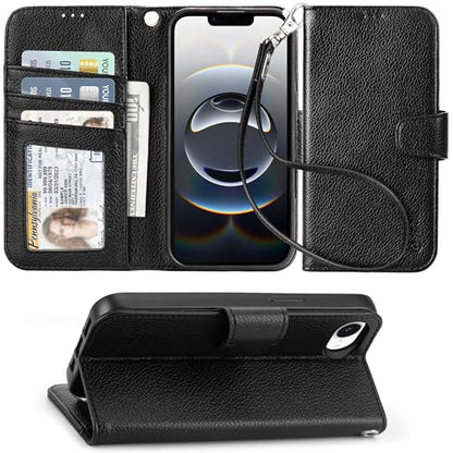 Arae Compatible with iPhone 17e/16e Case Wallet with Card Holder,Wristlet Strap Wallet Flip Cover for iPhone 17e/16e 6.1 inch Men/Women, RFID Blocking, Kickstand,Litchi Black - color: Litchi Black, size: iPhone 17e/16e 6.1 inch