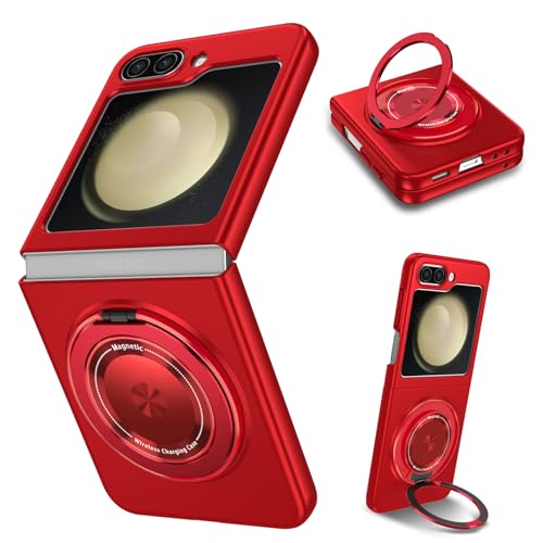 Magnetic Case for Samsung Galaxy Z Flip 5, [Compatible with MagSafe] Military Grade Shockproof Slim fit Samsung Z Flip 5 Phone Case with Magnetic Ring Kickstand, Red - color: Red, size: Samsung Galaxy Z Flip 5