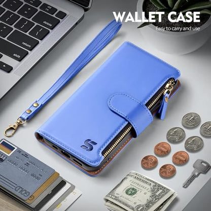 Shieldtop Compatible with Samsung Galaxy S23 5G Wallet Case with Card Holder,Women Men RFID Blocking PU Leather Flip Cover Wrist Strap Zipper Credit Card Slots,Phone Case for S23 5G 6.1",Purple Blue - color: Purple Blue, size: Galaxy S23 - 6.1"