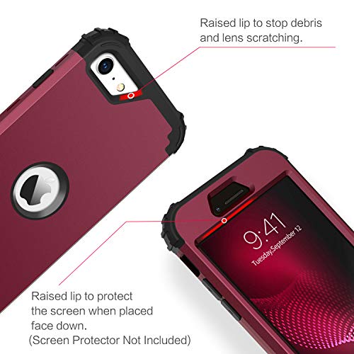 BENTOBEN for iPhone SE 2022 Case and iPhone SE 2020 Phone Case, Heavy Duty 3 in 1 Full Body Rugged Shockproof Hybrid Hard PC Soft Rubber Bumper Protective Girls Women Boy Men Cover, Wine Red/Burgundy - color: Black/Wine Red