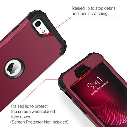 BENTOBEN for iPhone SE 2022 Case and iPhone SE 2020 Phone Case, Heavy Duty 3 in 1 Full Body Rugged Shockproof Hybrid Hard PC Soft Rubber Bumper Protective Girls Women Boy Men Cover, Wine Red/Burgundy - color: Black/Wine Red