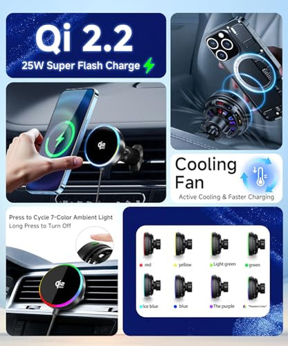 Qi2.2 25W Dual MagSafe Cup Holder Car Charger for iPhone 12–18 series - color: Magsafe & Charger