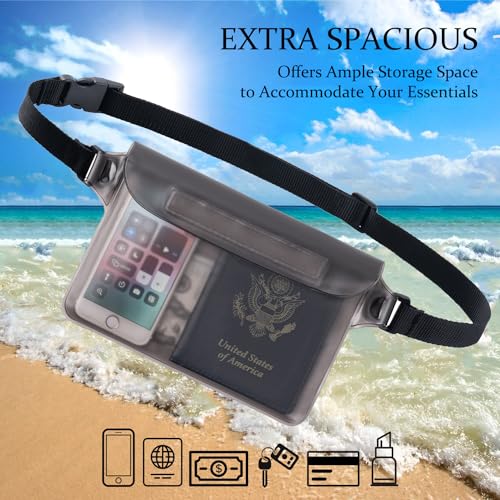 CADONO 2-Pack Waterproof Pouch with Adjustable Waist Strap | Screen Touch Sensitive Dry Bag, Keep Your Phone and Valuables Dry, Perfect for Swimming Kayaking Boating Fishing Beach Diving - color: Black