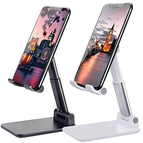 Meetuo 2 Pcs Cell Phone Stand for Desk Adjustable Desktop Phone Holder - color: Black+White