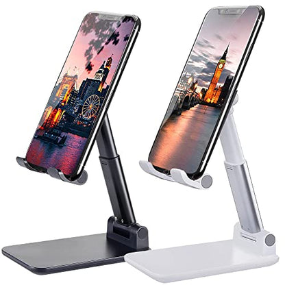 Meetuo 2 Pcs Cell Phone Stand for Desk Adjustable Desktop Phone Holder - color: Black+White