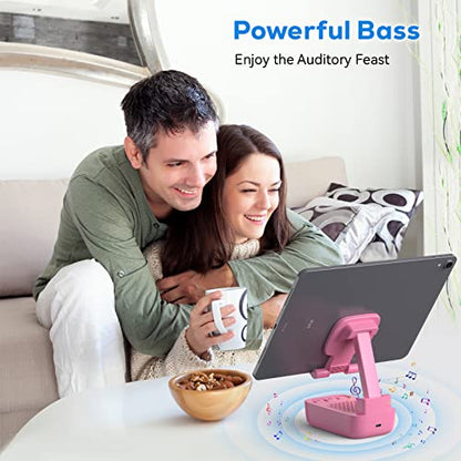 comiso Phone Stand with Bluetooth Speaker, HD Stereo, Adjustable - color: Pink