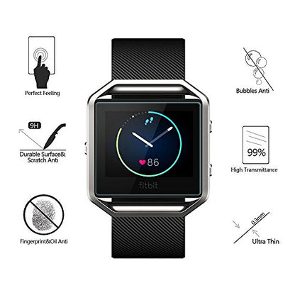 (Pack of 4) Tempered Glass Screen Protector for Fitbit Blaze Smart Watch [0.3mm 2.5D High Definition 9H] Premium Clear Screen Protective Film for Fitbit Blaze