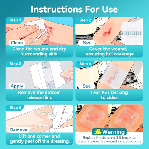 Dimora Hydrogel Burn Pads with Border 6" x 6" (4" x 4" Pad) – Sterile Burn & Wound Dressing with Instant Cooling Relief for Minor Burns, Cuts & Abrasions, Soothing Moist Waterproof Bandages (5 Count) - size: 6" x 6" (4" x 4" Pad)-5 Count