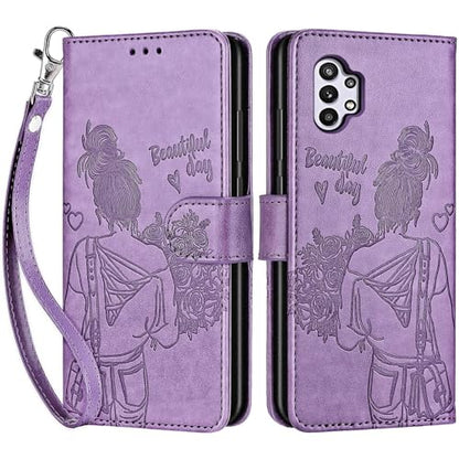 for Samsung Galaxy A32 5G Wallet case, Purple-Girl | 3 Card Holders, Kickstand, Shockproof TPU Shell, PU Leather, Magnetic Closure, Protective Flip Folio Cover, Women - color: 2