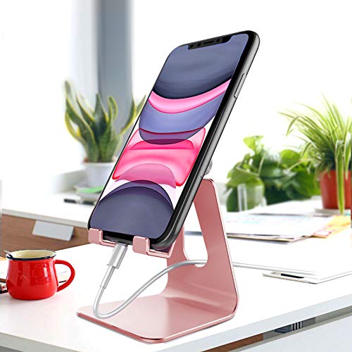 CreaDream Aluminum Cell Phone Stand, Adjustable Phone Holder for Desk - color: Rose Gold