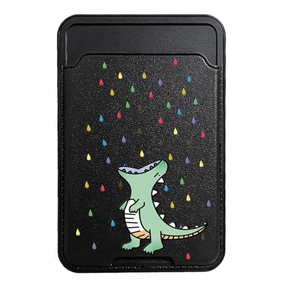Unov Adhesive Phone Card Holder With Dino Rainbow Dinosaur Dragon Design Stick-on Wallet ID Credit Card Pouch Sleeve Pocket for Pixel iPhone Motolora Galaxy iPad Tablet All Cell Phone Black - color: Rainbow Dinosaur