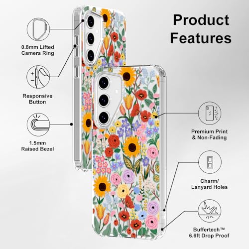 MOSNOVO Case for Samsung Galaxy S24 FE, [Buffertech 6.6ft Military-Grade Drop Protection] [Anti Peel Off Tech] Clear TPU Bumper Phone Case Cover Design - Blossom & Bloom - color: Clear - Blossom & Bloom, size: Samsung Galaxy S24 FE