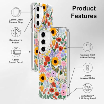 MOSNOVO Case for Samsung Galaxy S24 FE, [Buffertech 6.6ft Military-Grade Drop Protection] [Anti Peel Off Tech] Clear TPU Bumper Phone Case Cover Design - Blossom & Bloom - color: Clear - Blossom & Bloom, size: Samsung Galaxy S24 FE