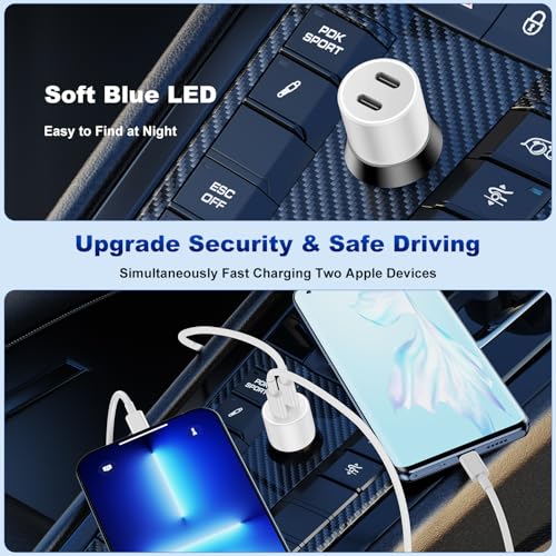 45W USB C Car Charger, 2-Port Charging Cigarette Lighte - color: White, size: 6FT