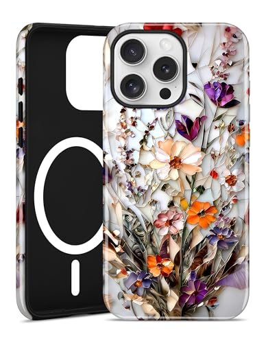 Jusy Magnetic Stained Glass Floral Case for iPhone 16e/17e, Bouquet | Compatible with MagSafe, Cute Aesthetic Flower Design, TPU and PC Protective Phone Cover - color: Bouquet