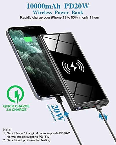 Wireless Portable Charger, Ultra Slim PD20W USB C Fast Charging 10000mAh Power Bank LED Display, External Battery Pack, Travel Essential Phone Powerbank for iPhone 17 16 Samsung S25 Google etc (black) - color: black
