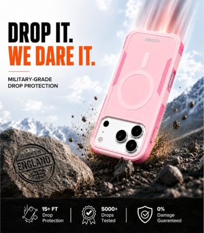 LOOXER® Heavy Duty Rugged Magnetic Case for iPhone 17 Pro (6.3”) | Military Grade Shockproof Protection,MagSafe Compatible+ Tempered Glass Included (Pink,17 Pro) - color: Pink, size: 17 Pro