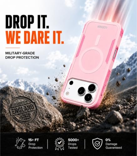 LOOXER® Heavy Duty Rugged Magnetic Case for iPhone 17 Pro (6.3”) | Military Grade Shockproof Protection,MagSafe Compatible+ Tempered Glass Included (Pink,17 Pro) - color: Pink, size: 17 Pro