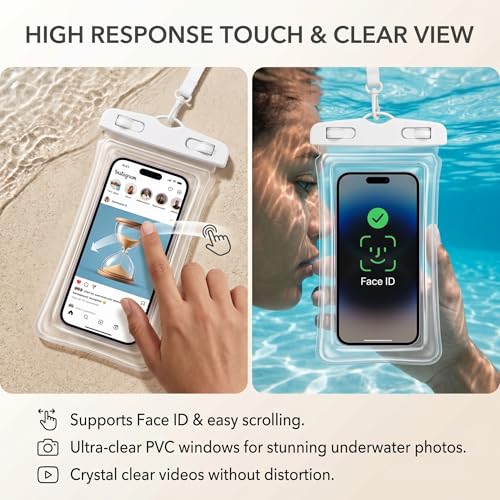 [2 Pack] Universal Floating Waterproof Phone Pouch, IP68 Water Proof Case for All Phones with Detachable Lanyard - Perfect Beach Cruise Essentials for iPhone 16 15 14 Pro Max, Galaxy S25