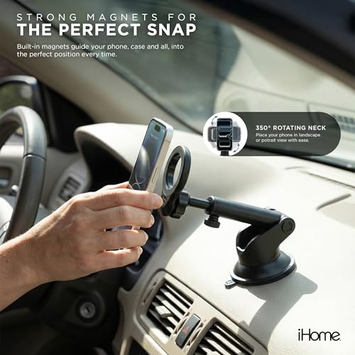 iHome Car Mount, Dashboard/Windshield/Vent Mount, Swivel Neck, Silicone Grip, Adjustable Mount Arm with Suction Cup Base (Magnetic Car Mount) - style: Magnetic Car Mount
