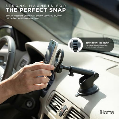 iHome Car Mount, Dashboard/Windshield/Vent Mount, Swivel Neck, Silicone Grip, Adjustable Mount Arm with Suction Cup Base (Magnetic Car Mount) - style: Magnetic Car Mount