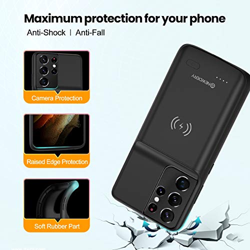 NEWDERY Battery Case for Samsung Galaxy S21 Ultra 6.8" | Slim 4700mAh Charger Case, Qi Wireless Charging, LED indicators,Rechargeable Extended Battery Pack