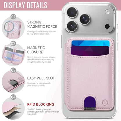 WJX MagSafe Magnetic Phone Wallet, RFID Slim 6 Card Holder with Cash Slot & Clear ID Window, Mini Gift‑Ready Wallet for Google/Samsung/iPhone 17/16/15/14/13/12 Series, Pink - color: D-Pink