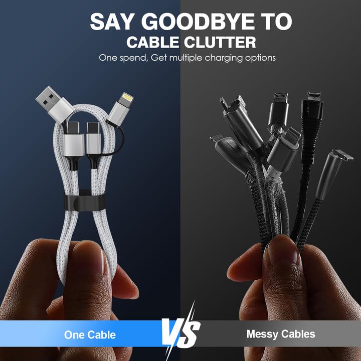 4-in-1 Long iPhone USB C Cable 60W 20FT USB C Lightning Cable [Fast Charging&Data Transfer] Nylon Braided Apple Charger Cable for iPhone iPad Mac Multi Charge Wire Combo with L/Type C/USB A Port Grey