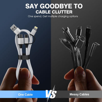 4-in-1 Long iPhone USB C Cable 60W 20FT USB C Lightning Cable [Fast Charging&Data Transfer] Nylon Braided Apple Charger Cable for iPhone iPad Mac Multi Charge Wire Combo with L/Type C/USB A Port Grey