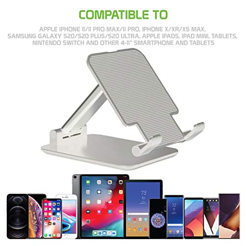 Cellet Adjustable Phone Holder & Tablet Stand, Desktop Table Dock Mount - Foldable Stand Compatible for iPhones, iPad Pro Air Mini Android Smartphones and Tablets (White) - color: White