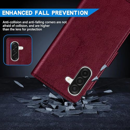 ZZXX for Samsung Galaxy A17 5G Wallet Case with [RFID Blocking] Card Slot Kickstand Magnetic Closure PU Leather Flip Fold Protective Phone Case for Samsung Galaxy A17(Wine Red-6.7 inch) - color: Wine Red