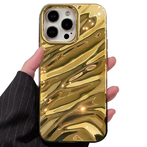 QLTYPRI Compatible with iPhone 12 Pro Max Case, Cute Wave Water Ripple Pattern Case for Girls Women, Slim Satin Glossy Soft Silicone TPU Bumper Shockproof Protective Phone Cover - Gold - color: Gold, size: iPhone 12 Pro Max